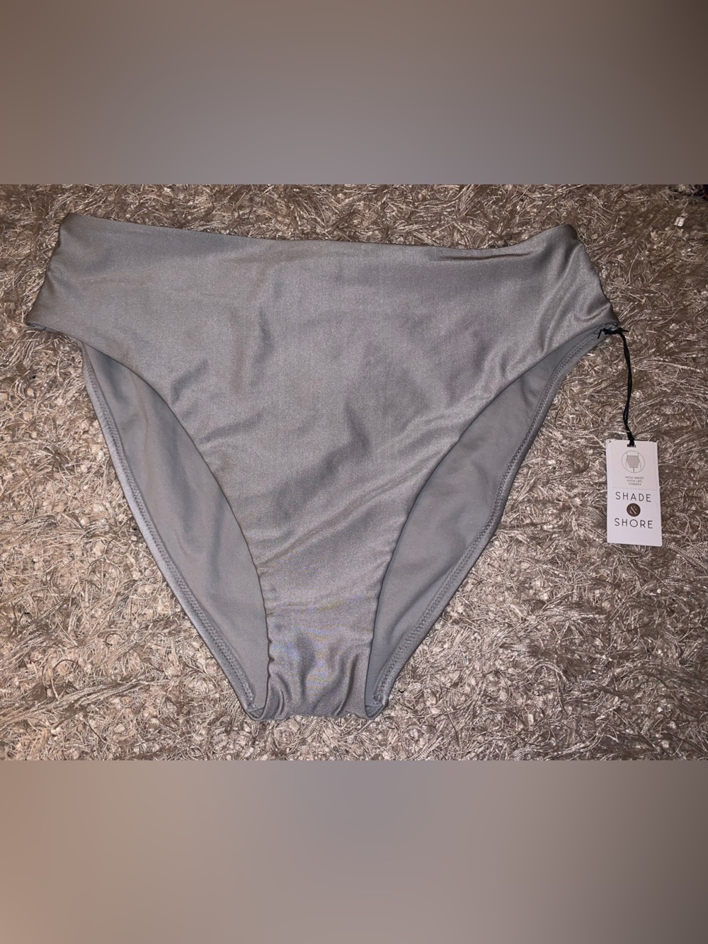 Shade & Shore Women's High Waist High Leg Cheeky Bikini Bottoms in Silver XL NWT